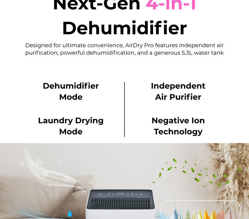AIRDRY Smart Pro 25L 4-in-1 Dehumidifier + Air Purifier