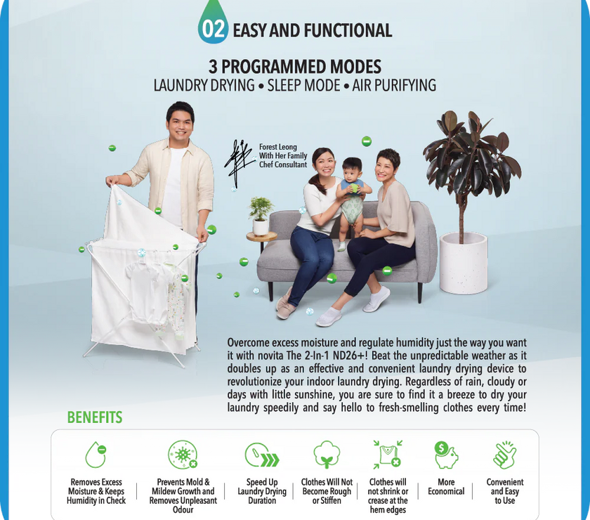 Novita Dehumidifier + Air Purifier 2-In-1 ND 26+